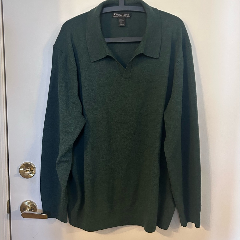 Christian Lacroix Forest Green 100% Extra Fine Merino Wool Sweater size XXL